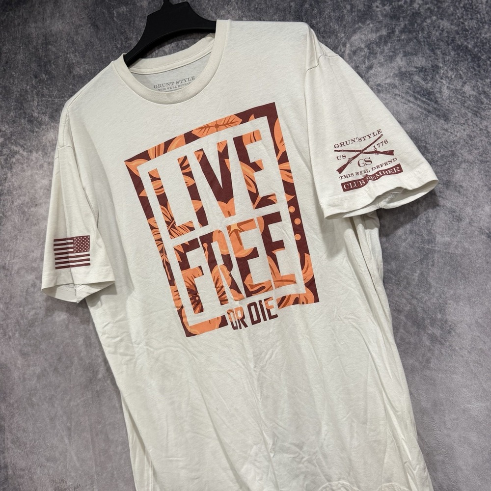 Grunt Style Live Free or Die Mens Club T-shirt 2XL USA Off White Ivory GS 1776